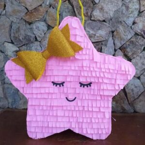 Χειροποίητη Πινιάτα "Pink Star" με Χρυσό Φιόγκο