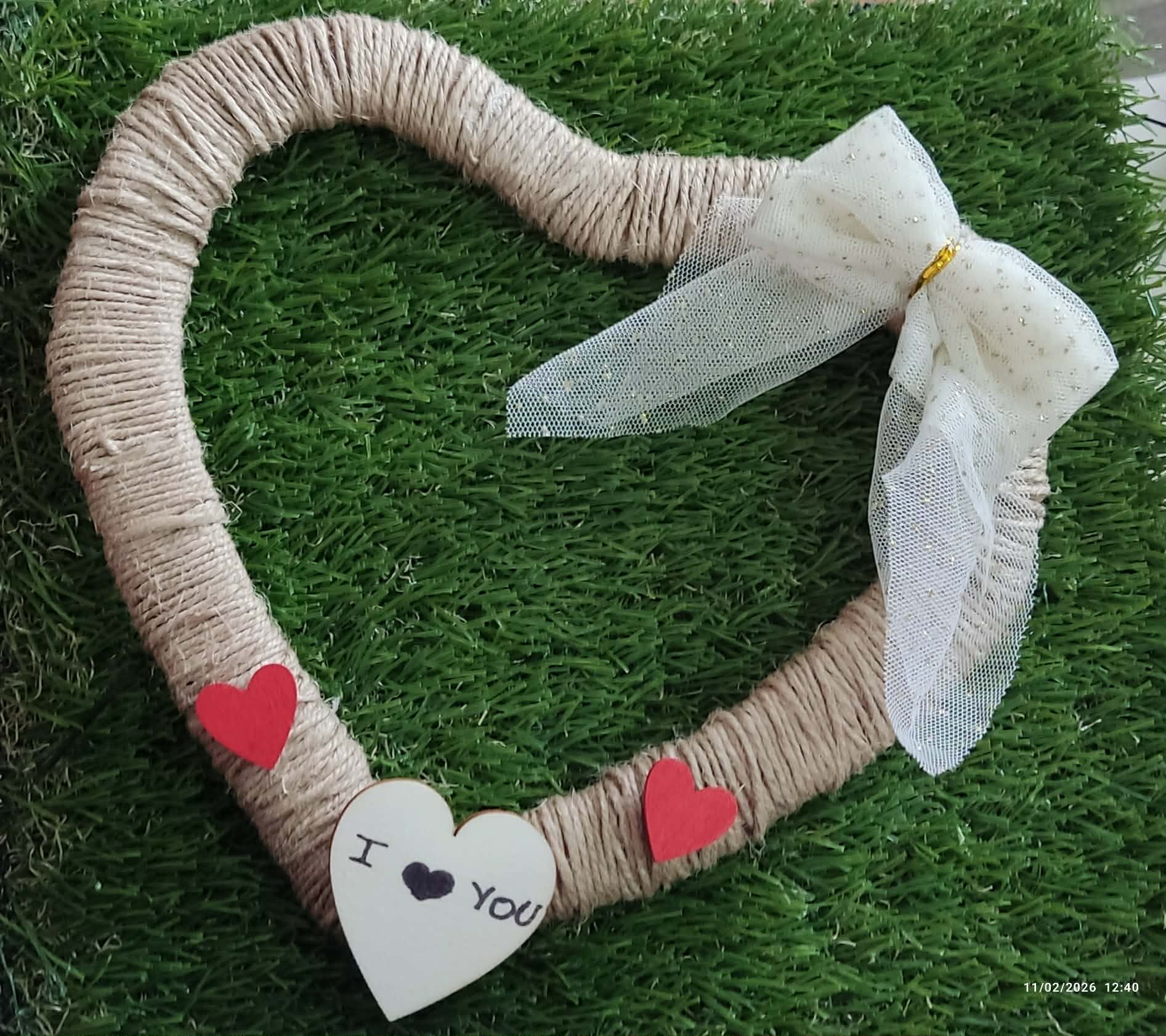 Χειροποίητη Καρδιά "Message of Love" με Φυσικό Σπάγκο & Τούλι