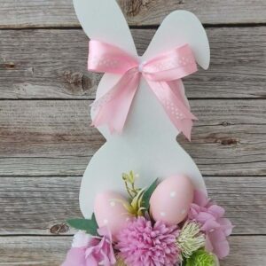 Διακοσμητικό Λευκό Λαγουδάκι με Ροζ Λουλούδια & Πασχαλινά Αυγά