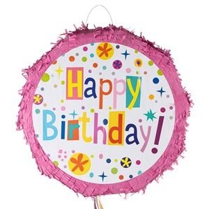Χειροποίητη Πινιάτα "Happy Birthday" με Πολύχρωμα Σχέδια & Φούξια Κρόσσια