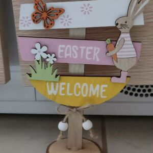 Διακοσμητική Επιγραφή "Happy Easter Welcome" με Ξύλινη Βάση
