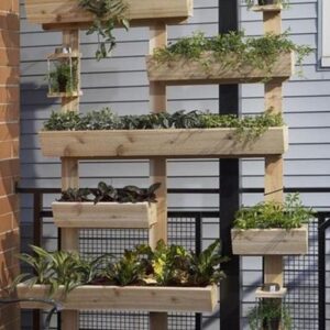 Ξύλινη Χειροποίητη Ραφιέρα Κάθετου Κήπου με Ενσωματωμένες Ζαρντινιέρες